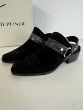 Donald J Pliner Womens Size 6 Massy Suede Black Harness Western Couture Mules