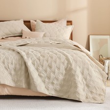 King Size Quilt Bedding Set, Oatmeal Summer Lightweight Soft Comforter Bedspr...