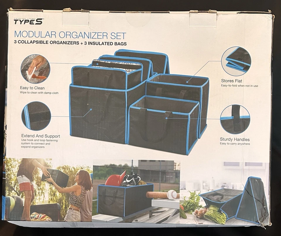 Modular Organizer Set 6 Bags 3 Collapsible 3 Insulated Storage Bags Trunk Travel - Image 2 of 4