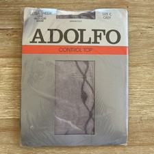 Vintage ADOLFO Ultra Sheer Control Top Pantyhose Vine Seamed Nylon Size C Grey