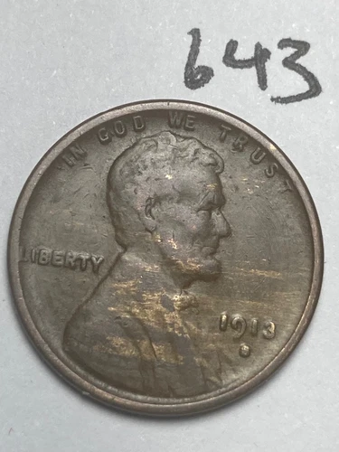 1913-S LINCOLN WHEAT CENT, low mintage date, "FINE" condition #643
