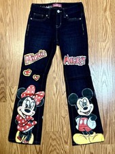 Kids Jeans Mickey  Minnie Mouse Hand Painted Hearts Valentine Disneyana Pants