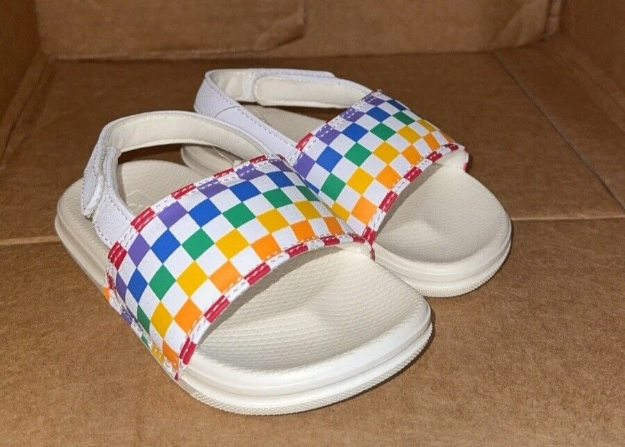 Sandali Vans Scacchiera Arcobaleno La Costa Slides Cinturino Tacco Bambino 6C NUOVI