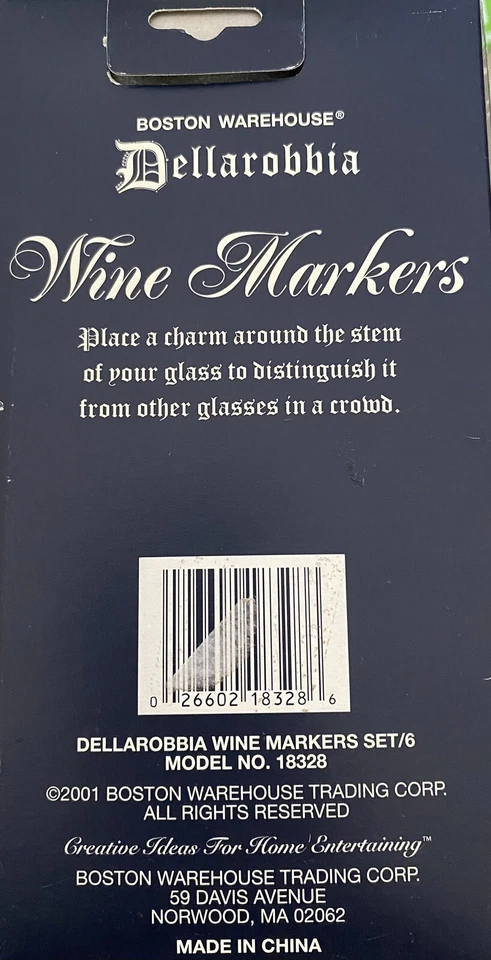 Marcadores de copa de vino Boston Warehouse Dellarobbia 6 piezas dijes de frutas tono plateado NUEVO Foto 3 de 4