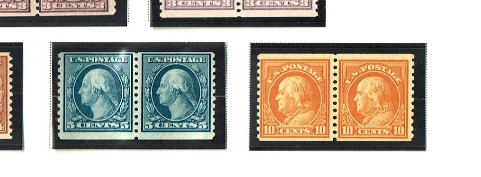 1916-22 U.S. ROTARY COIL & LINE PAIRS P/SET p.10v Unwkm Sc#490- M/NH/H/OG - Image 3 of 3