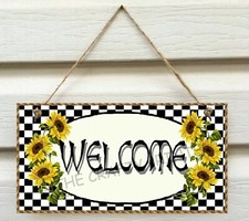 SUNFLOWER WELCOME SIGN - Wooden Wall Plaque --- Size 5.5" x 11"