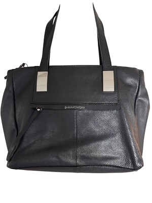 B. Makowsky Black Pebbled Leather Double Handle Tote  B. Makowsky black pebbled leather tote! main image 1