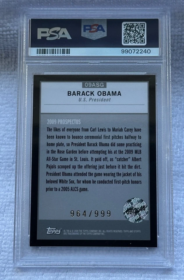 2009 eTOPPS /999 BARACK OBAMA PRESIDENT ALL STAR GAME 09ASG PSA 8 - Image 2 of 2