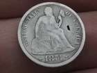 1874 P Seated Liberty Silver Dime- Philadelphia, With Arrows, VG/Fine Details