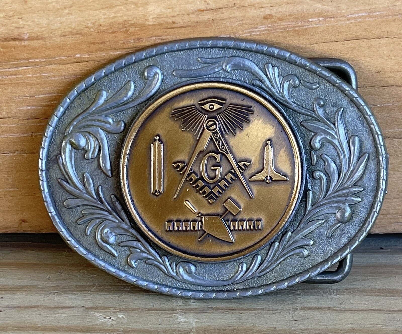 Solid Brass Mason Masonic Freemasonry Vintage Ova… - image 1