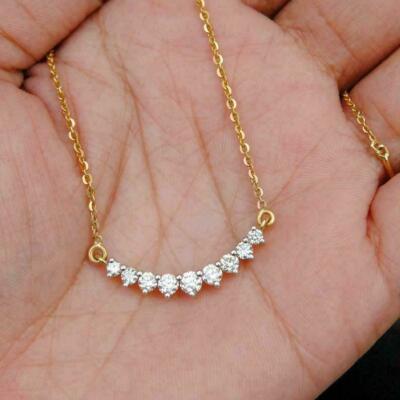 1Ct Round VVS1 D Diamond Curved Charm Pendant Free Chain 14K Yellow Gold Finish