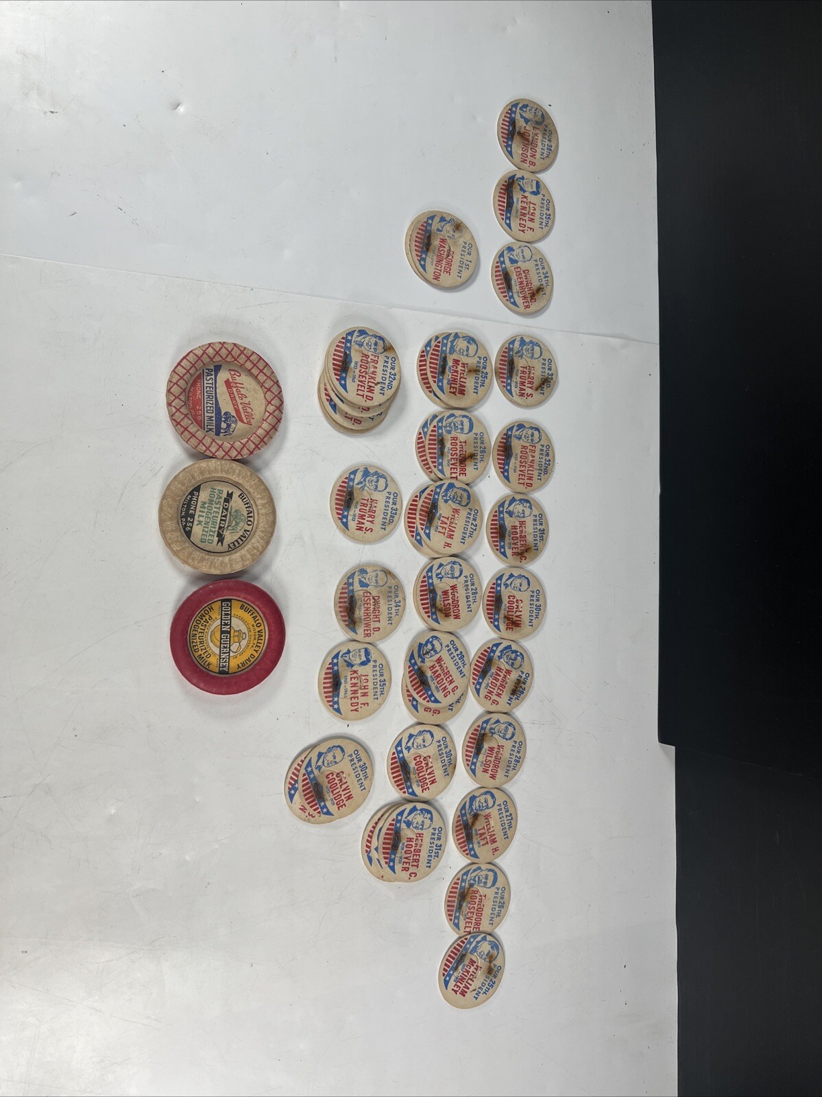 Vintage Lot of 42 U.S. Presidents Glass Milk Bottle Caps & Buffalo ...