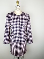 Vintage Blush Pink  Navy Two Piece Skirt Suit Set Designer Inspired  8 Petite