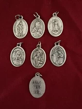 Saint Medal Pendents/"Pray For Us" On Back Silver 1" H Made in Italy 6 Varieties