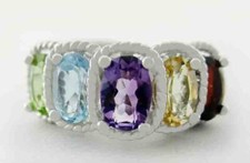 GENUINE AMETHYST, YELLOW-BLUE TOPAZ  PERIDOT RING .925 SILVER - NWT