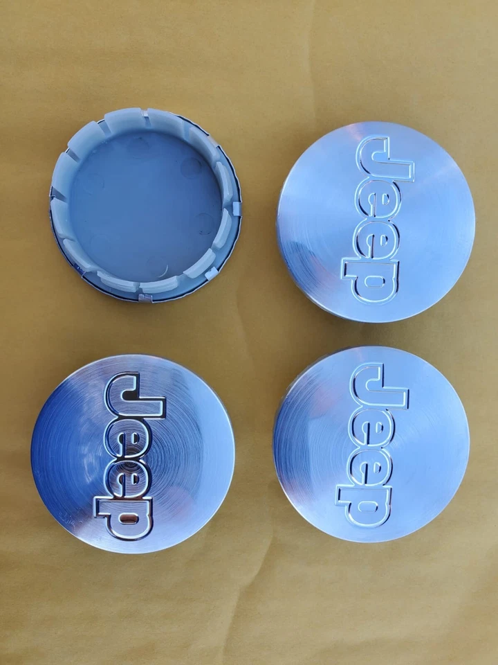 Jeep Set of 4 Brushed Silver Wheel Center Caps Liberty Grand Cherokee Wrangler - Image 2 of 3