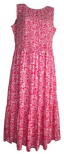 Women's M BeachLunchLounge Pink Floral Summer Sun Dress Pockets Viscose India
