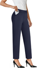 Ankle Dress Pants Women High Waisted Work Travel Pants with Pockets Stretchy Bus