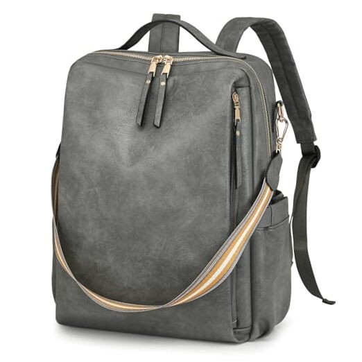 Stylish Grey Leather Laptop Backpack for Women Fits 15.6 Inch Devices-image