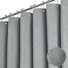 Grey Linen Textured Heavy Duty Cloth Fabric Shower Curtain 10 Hooks 60x72 Inch