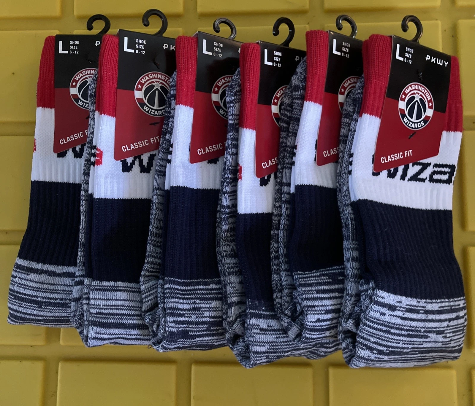 NEW Washington Wizards 6 Pair MENS Socks Shoe Size 6-12 LG NBA