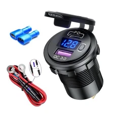 Blue QC3.0 Dual USB Car Fast Charger Socket Power Outlet Waterproof