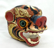 Small Bhutanese Colorful Tiger Paper Mache Mask Wall Art