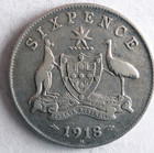 1918 M AUSTRALIA 6 PENCE - KEY DATE Excellent Silver Coin - lot #U9