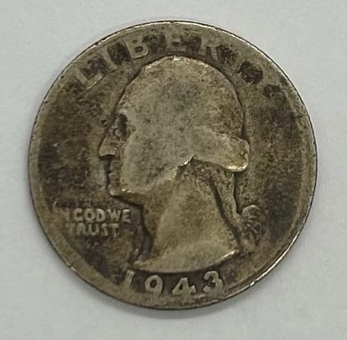1943 Washington Quarter Silver Circulated US 25C Coin No Mint Mark