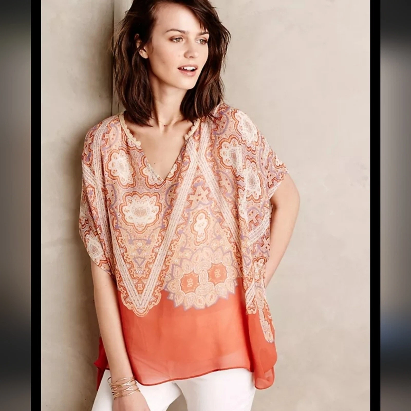 Anthropologie Maeve For Anthropologie Nalina 100% Silk Poncho Size Small