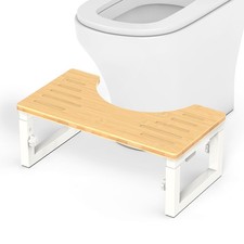 Bamboo Toilet Stool Foldable, 6" and 7" Adjustable Height Squat Stool Potty f...