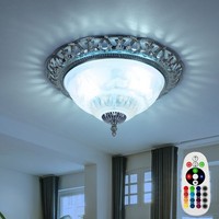Led Decken Leuchte Dimmer Rgb Fernbedienung Silber Blumen Dekor Lampe Glas