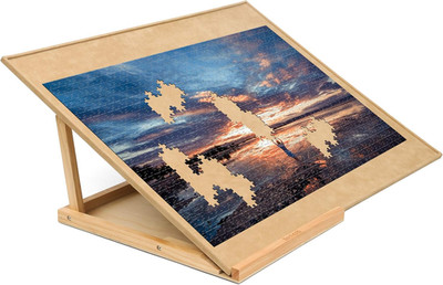 Puzzle Board with 2 Angle Adjustable Bracket/Stand, Wooden Puzzle Table with Pre