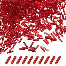 1800-Pack Bugle Beads, 2x6mm Tube Beads Kit for DIY Craft Red