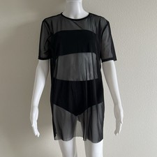 Nasty Gal Black Sheer Mesh T-Shirt Mini Dress - Size 2 US / 6 UK - Made in UK