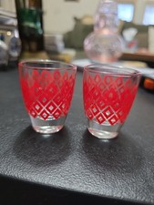 2 Vintage Mid Century Schnapsgläser rotes Rautenmuster aus Frankreich