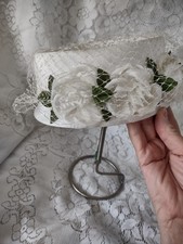 Vintage 1950's White Spring Hat With White Flowers And Veiling
