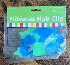 Hibiscus Flower Hair Clip Blue  Green Fabric/Plastic Floral Women Unisex