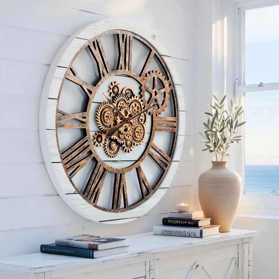 The Gears Clock AMERICA LINE WALL CLOCK ROUND 36 INCH WHITE FARMHOUSE - Image 4 of 4