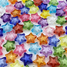 100 Pcs 15Mm Acrylic Star Pony Beads Colorful Clear Loose Spacer Plastic Beads f