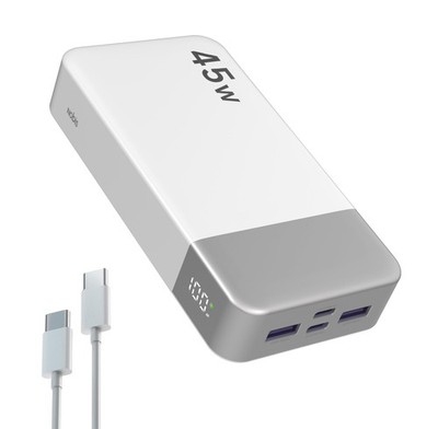 NOBIS Powerbank, 45W 20000mAh Tragbares Ladegerät, USB C Schnellladen, 4 Weiß 