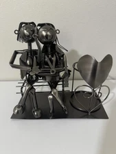 Couple On A Bench Metal Wine Bottle Holder - Wine Bottle Stopper Included