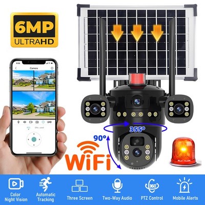 6MP Solar Security Camera Wireless HD Outdoor Dual Lens 360°PTZ 2-Way Audio IP65