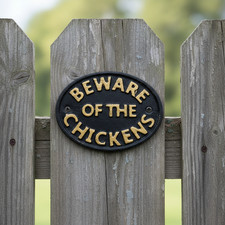 "Beware of the Chickens" Cast Iron Wall Plaque for Coop or Porch