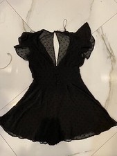 NEW ZARA Black Dotted Mesh Playsuit Dress Jumpsuit With Ruffle 0387 151 XS 2437T