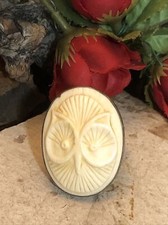 7. Vintage Sterling Silver 925 Large Textured Oval OWL Ring 6.75s, 16.8g