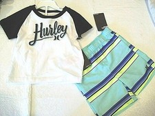 NEW HURLEY sz 24 months 2 pc set shorts short sleeve white t shirt green boys