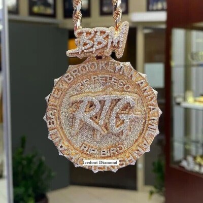 6Ct Round Cut Real Moissanite Men's Custom Letter Pendant 14K Rose Gold Plated