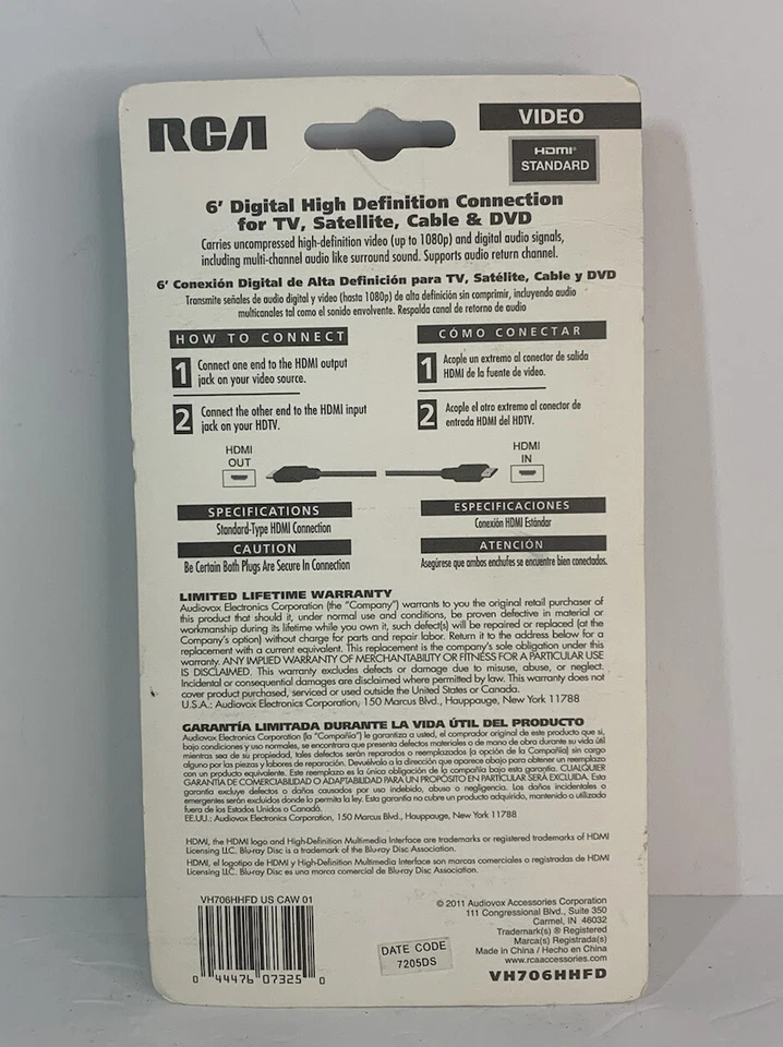 New RCA HDMI 6 Foot Cable VH706HHDR For Computers, Laptops, TV's & DVD - Image 2 of 2