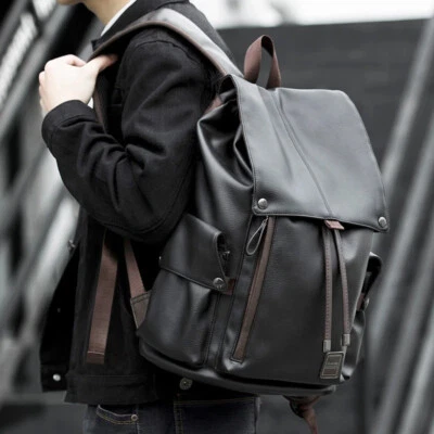 Sac à dos en cuir  pu pour hommes, sac à dos Vintage pour ordinateur portable. - Photo 1/4